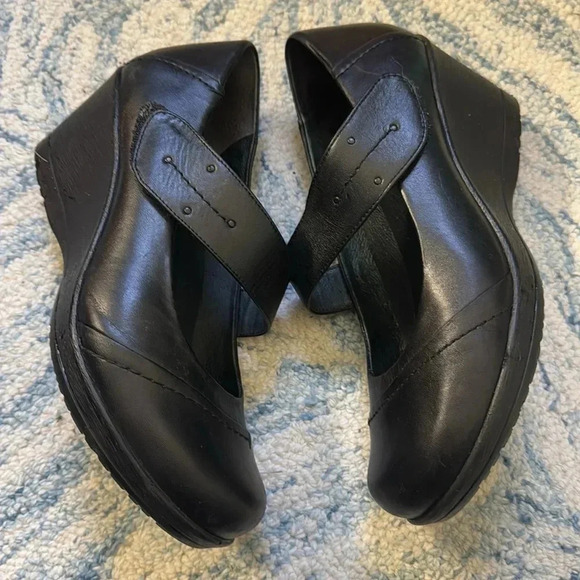 Dansko Ruby Burnished Nappa Leather Mary Jane Wedge Pump Shoes Black Women's 40 - Picture 3 of 5